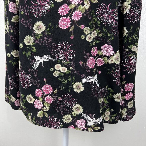 Kensie Blouse Women Extra Small Black Pink Floral All Over Print Long Sleeve - Picture 7 of 13